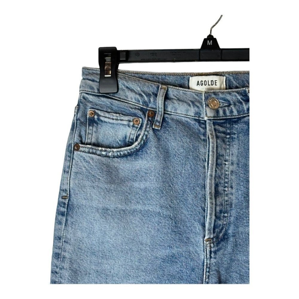 Agolde Jeans Women 26 Blue Riley Distressed Straight Cropped Button Fly - Picture 7 of 11